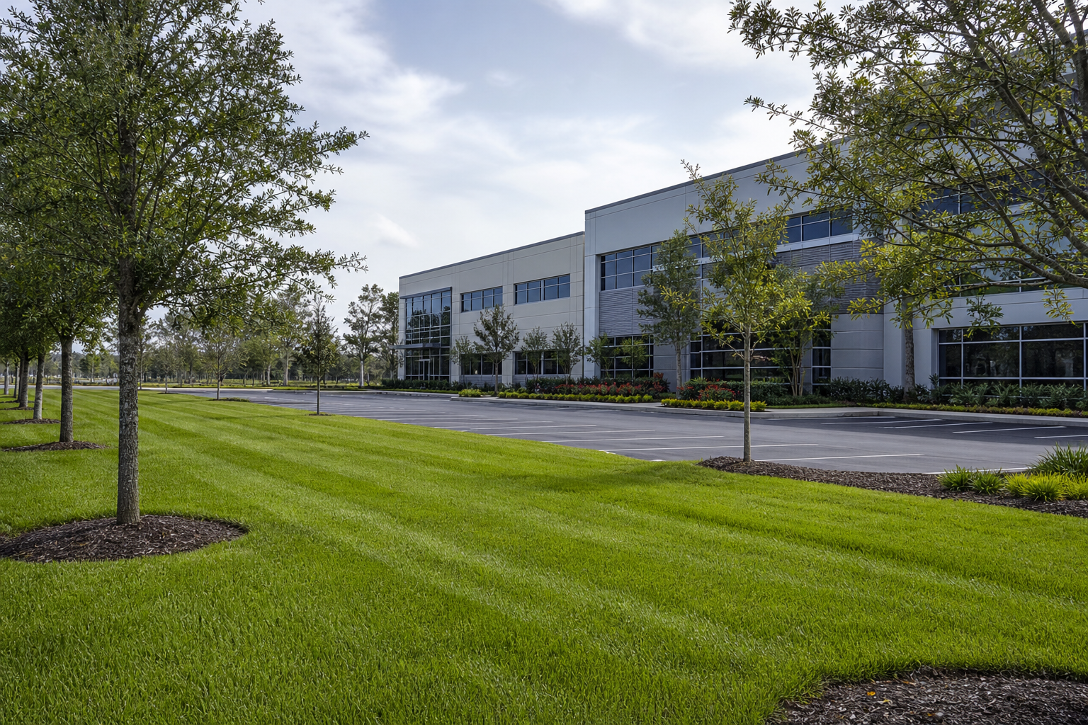 Commercial lawn maintenance Charleston SC — professional grounds with mowing, edging, and tidy turf.