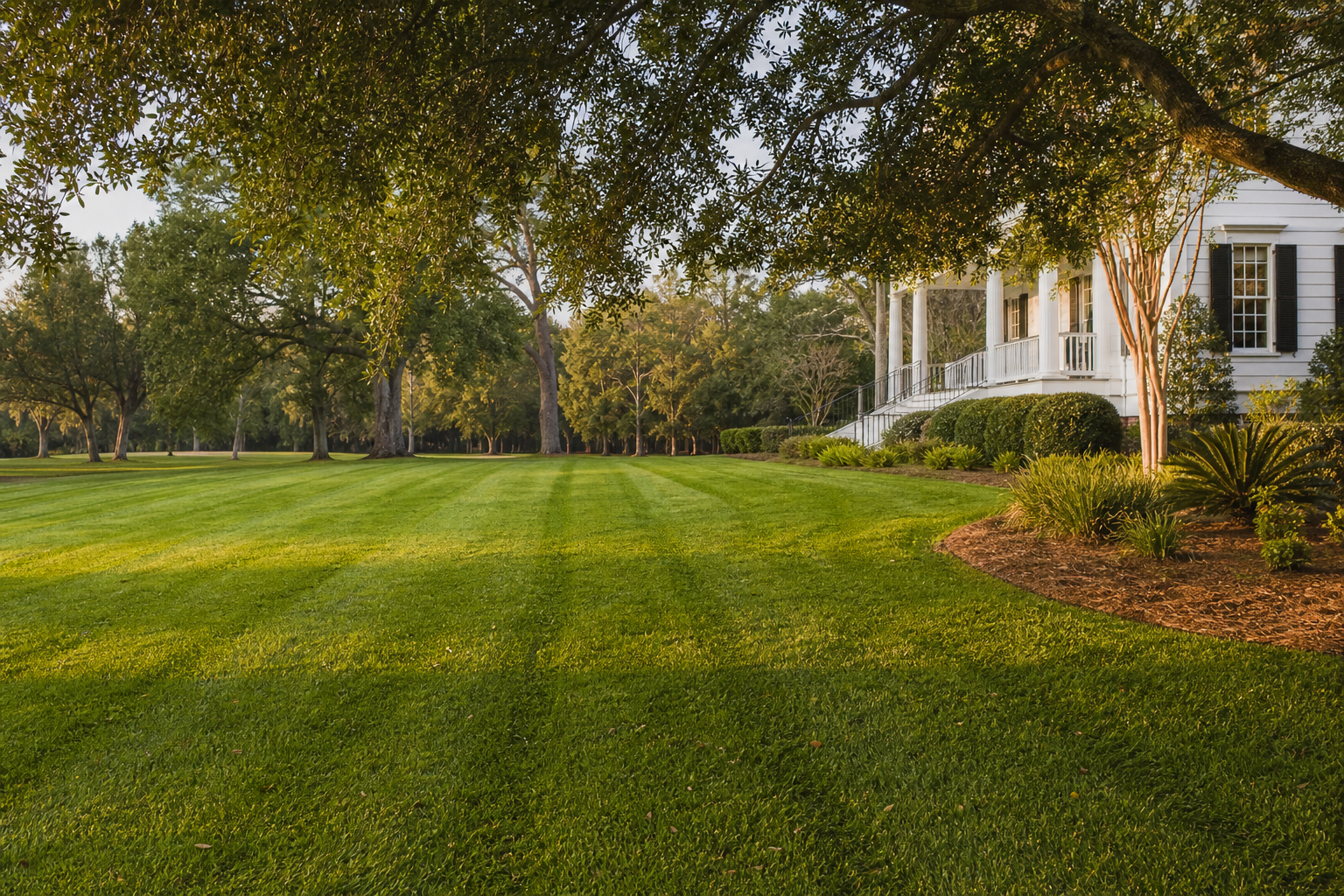 Weekly lawn maintenance in Johns Island, SC—striped warm-season turf and sharp presentation between visits.